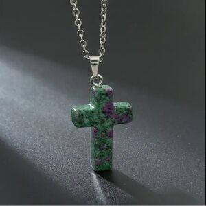 Elegant Cross Pendant Necklace Green Birthstone, Fashion Jewelry Unisex. Trendy.